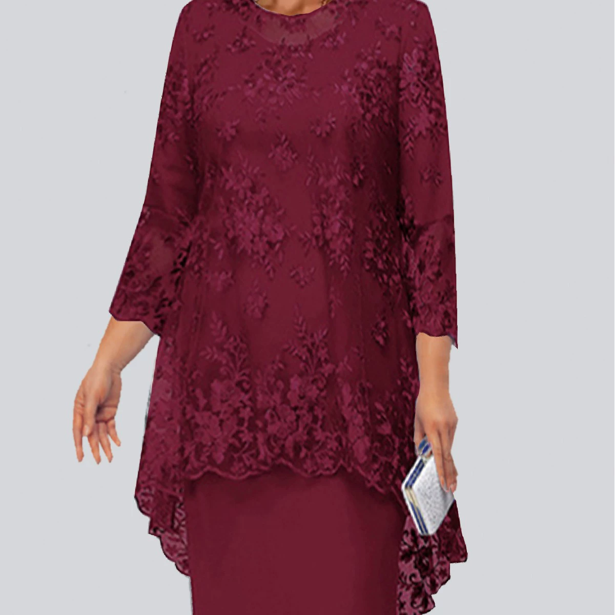 2022 Европейское и американское новое платье больших размеров, женское вечернее платье из двух частей с кружевной вышивкой, элегантное пригородное тонкое платье