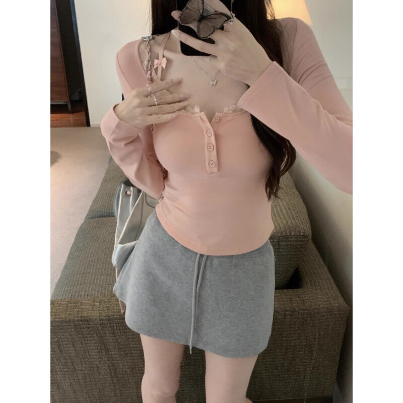 2024 Autumn and Winter New Pure Desire Sexy T-Shirt Inner Brushed Warm Slim-fit Slimming Top with Chest Pad Fixed Cup T