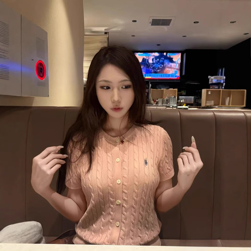 25 Summer Women's Lara/Fu Ponzi Cotton Crewneck Short-sleeved Twig Knitted Cardigan