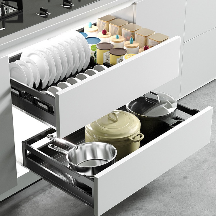 Gabinete de cocina tipo cajón, gabinete poco profundo, aleación de aluminio no estándar, cesta de doble capa, gabinete, cesta de tracción poco profunda, estante para platos