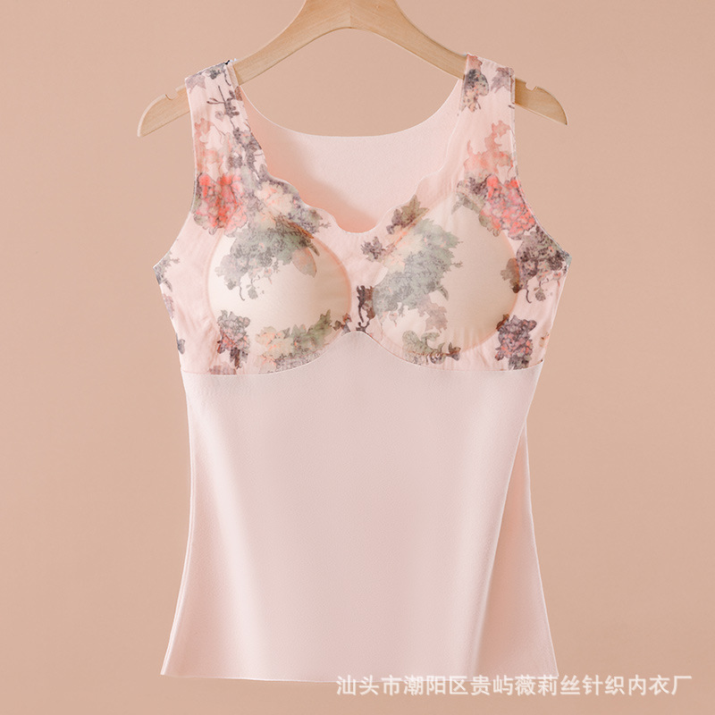 Nuevo tipo con cojín de pecho y camisa interior de terciopelo, camisa exterior de mujer, chaleco caliente de terciopelo sin marcas para mujeres