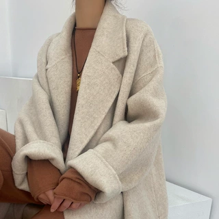 双面羊绒大衣女阿尔巴卡双面呢慵懒赫本羊驼绒西装情侣毛呢外套潮