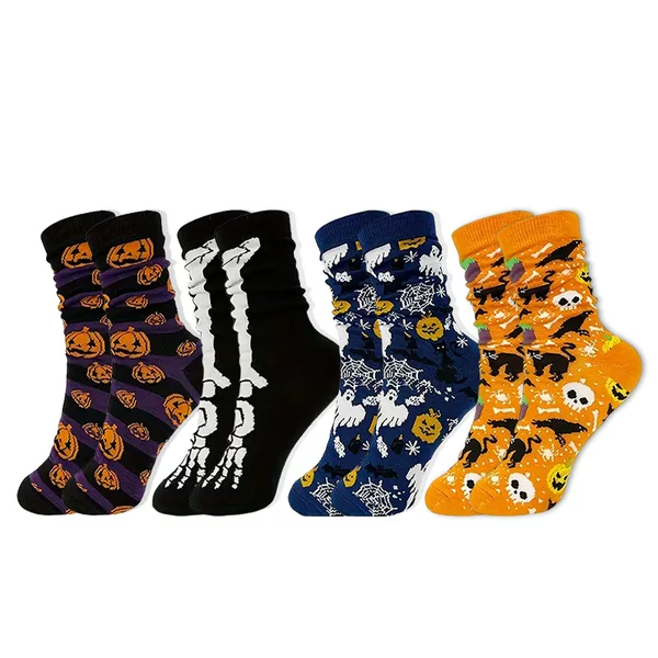 Cross-Border Export Halloween Skull Pumpkin Cartoon Print Casual Socks for Men and Women Sweat-Absorbent Autumn and Winter Mid-Calf Socks