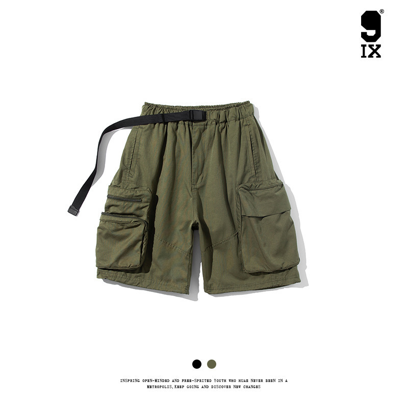 9Ix/Multiple Pockets Loose Washed Workwear Men's Shorts Pe-238 Simple Casual Loose Style