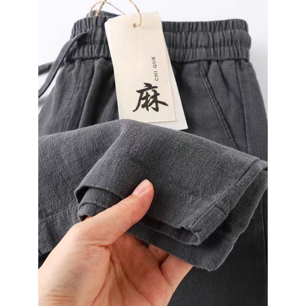 High-End Linen Pants Dark Gray Cotton and Linen Pants Loose Straight Pants Summer Thin Ramie Pants Men's Casual Pants