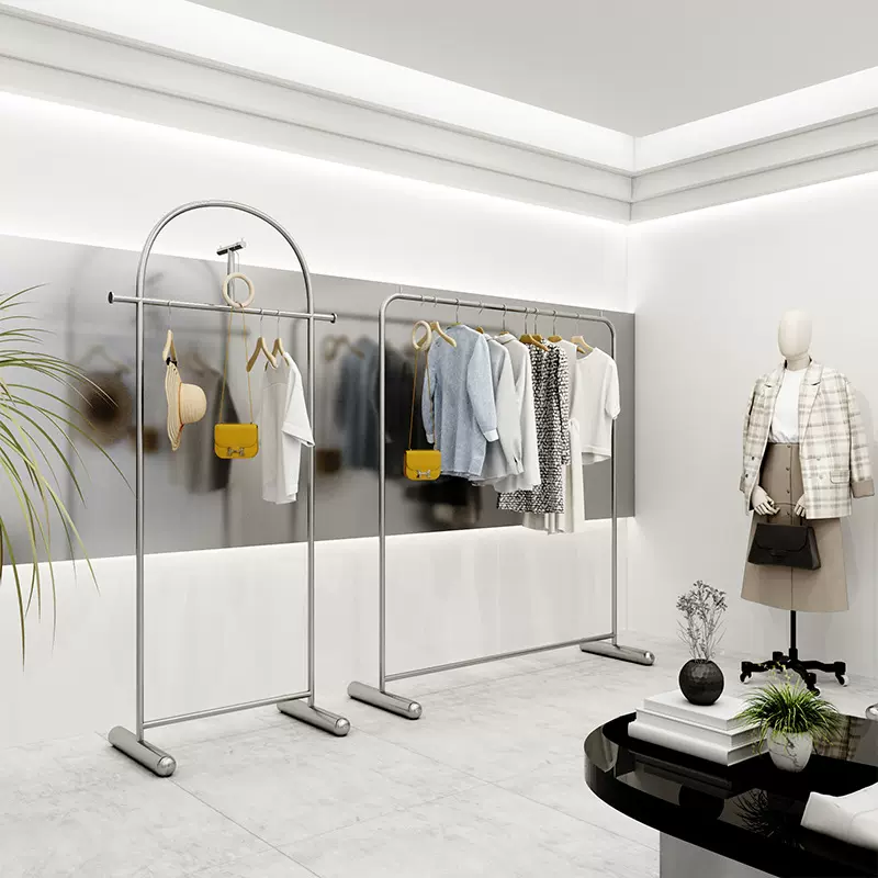 服装店陈列道具男装女装店中岛货架不锈钢落地式挂衣架衣帽中岛架