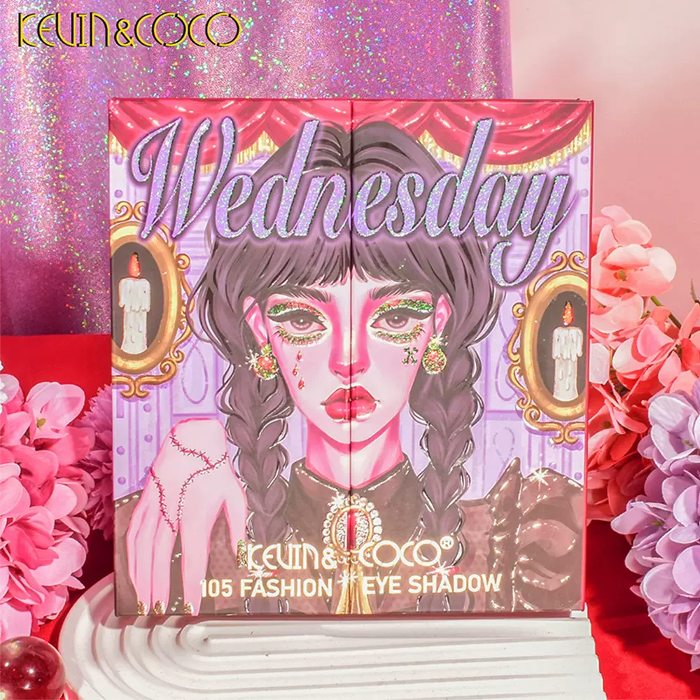 跨境爆款 105色眼影盘 四层折叠款  珠哑光眼影-高光腮红一体盘