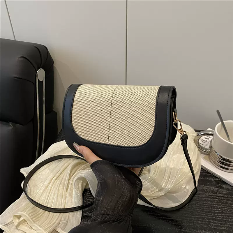 潮流时尚女包2025夏季新款翻盖拼接撞色斜挎女士马鞍单肩腋下包