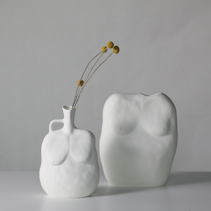 Nórdico liso de cerámica florero blanco decoración cuerpo Arte Abstracto decoración del hogar Decoración suave arreglo floral