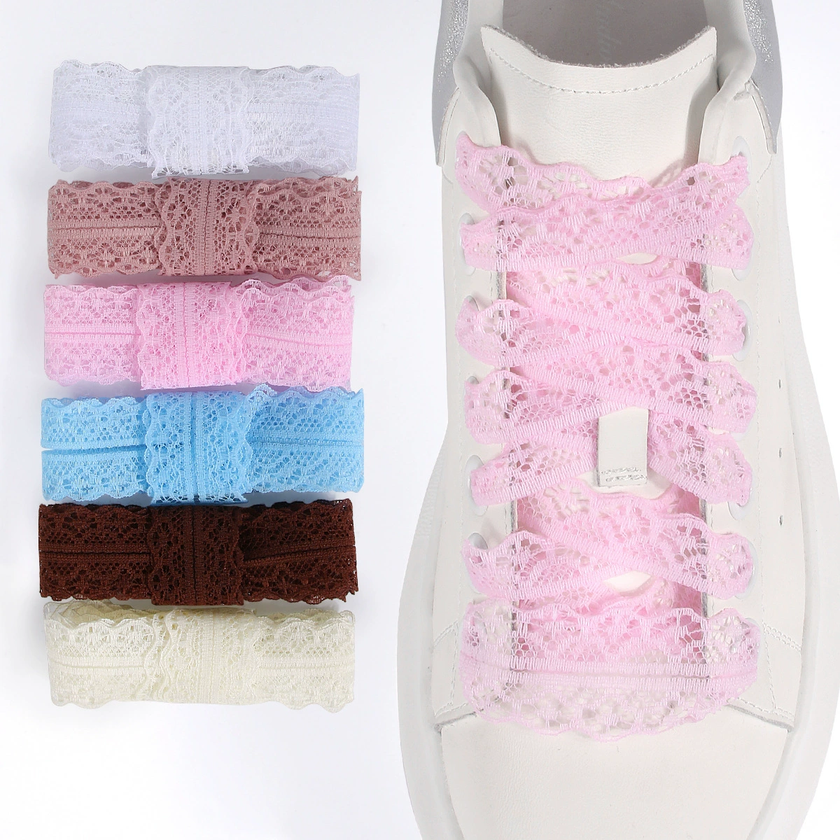 Кружевные шнурки для обуви в стиле балета, милые аксессуары для девочек, моральные тренировочные туфли, черно-белые, розовые шелковые кружевные шнурки