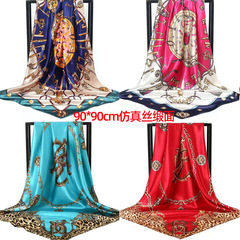 絲巾女夏季90x90cm大方巾防曬仿小真絲的正方形圍巾薄款媽媽紗巾