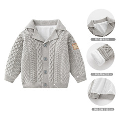 嬰兒毛線衣冬裝外套小童保暖麻花針織加絨外套洋氣男寶外穿開衫