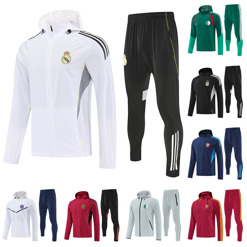 Football Uniform Windbreaker Argentina Spain Real Madrid Boca Marseille Windproof Long-Sleeved Training Uniform Men's and Women's Jersey Set Football Uniform Windbreaker Argentina Spain Real Madrid Boca Marseille Windproof Long-Sleeved Training Uniform Men's and Women's Jersey Set
