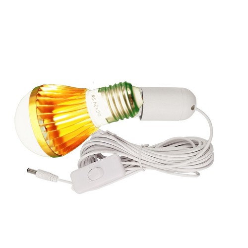 Bulb with 3-meter DC cord, 12V 5W E27 screw base bulb, compatible with solar controller small system light bulb