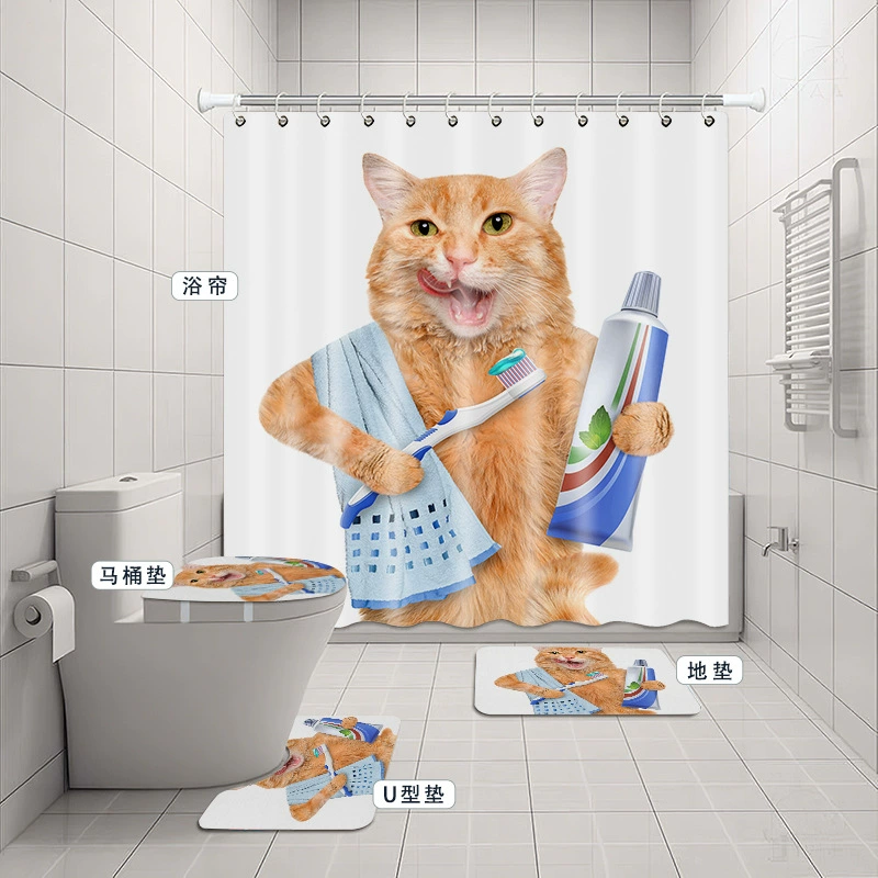Digital curtain, carpet, set, toilet, dinosaur, wholesale, polyester, 4 piece set, 3 piece set