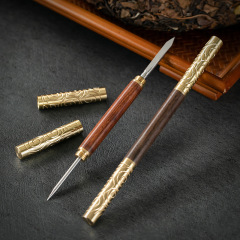 Pu-erh Tea Knife Tea Needle Gold-Banded Bamboo Black Sandalwood Rosewood Tea Press Dual-Purpose Tea Set Accessory for Opening Tea Cake and Brick
