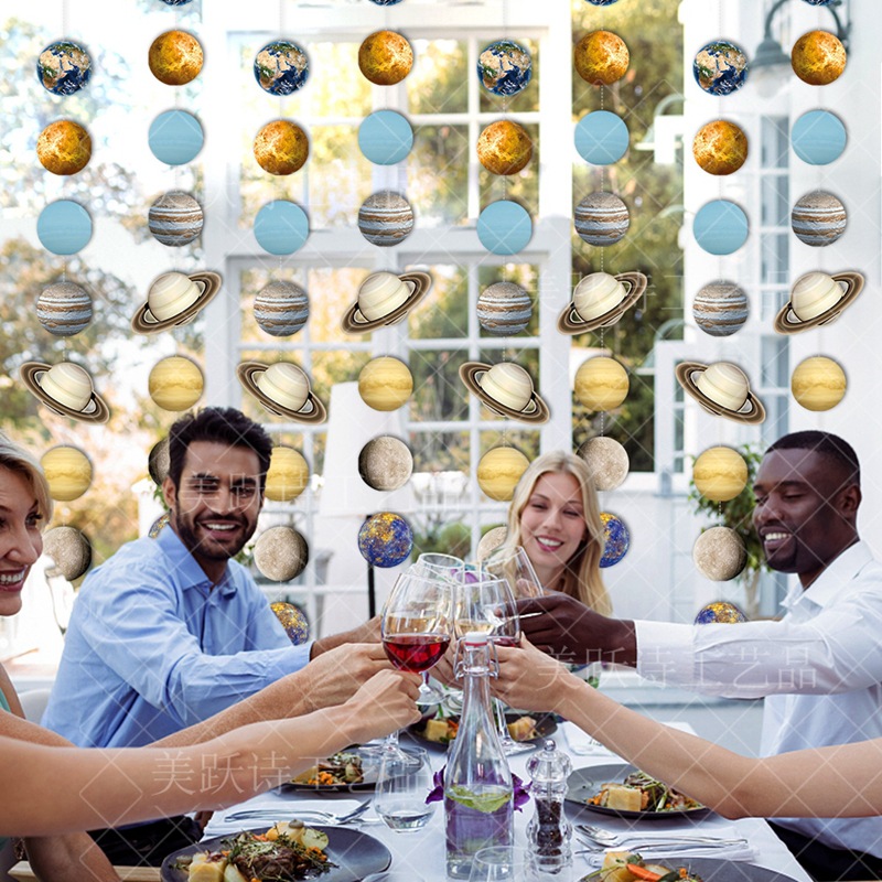 Nuevo producto colgante de colgante de planeta, hilo de coche de flores, tema de planeta, decoración de fiesta de cumpleaños, sistema solar, colgante de planeta