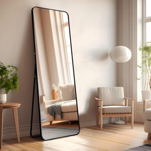 Full-Body Dressing Floor Mirror for Home Use, Wall-Mounted Adhesive for Girls' Bedroom, Fitting Wall-Mounted Three-Dimensional Large Standing Mirror