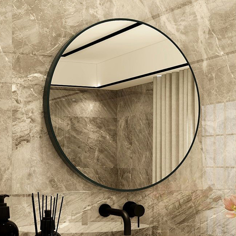 Espejo de maquillaje de lujo ligero Espejo de baño Espejo de baño de vidrio de alta definición de pared Espejo de maquillaje redondo sin perforación Espejo redondo