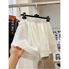 女性用のハイエンドリネン弾性ハイウエストAラインワイドレッグショーツ、スリムな夏の軽量アウターカジュアルパンツホットパンツイン