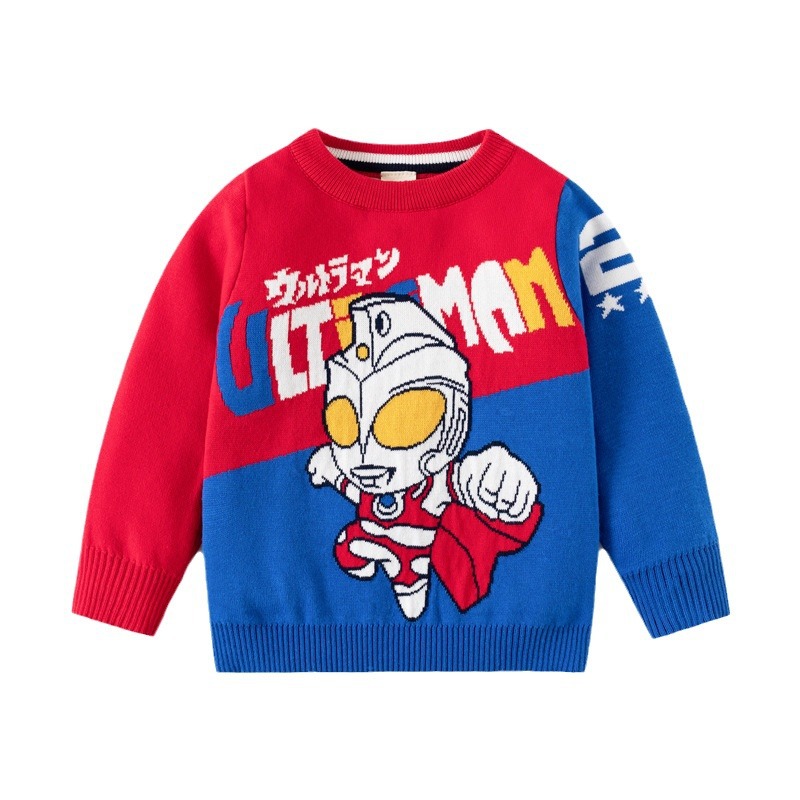 2024 autumn and winter new clothing, boys' double-layer cotton knit top, children's handsome cartoon jacquard pullover_voghion.com