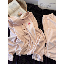 粉色小狗德绒睡衣女秋冬新款宽松长袖长裤卡通休闲家居服跨境批发