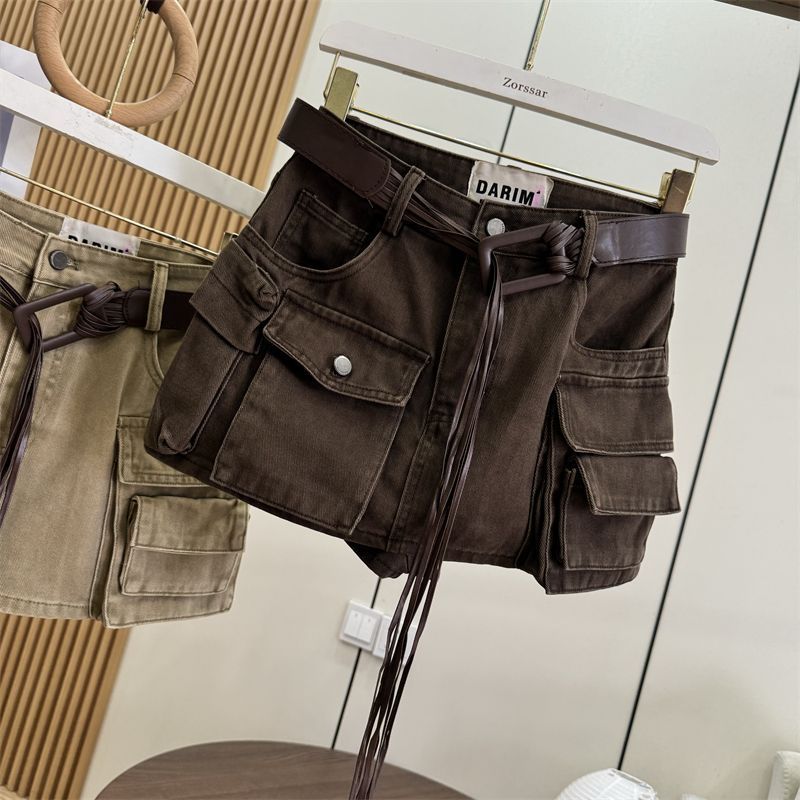 High-Quality 2025 Early Autumn New Loose Slimming Hot Girl Street Retro Workwear Skirt Short Skirt Pants