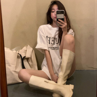 2025 New Letter Queen T-Shirt for Women, Mid-Length Loose Korean Style Short Sleeve Printed Student Base Shirt for Women