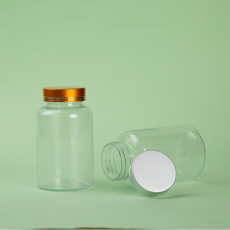 PET塑料瓶电镀银色盖透明瓶子250ml包装罐空瓶固体药丸胶囊瓶批发