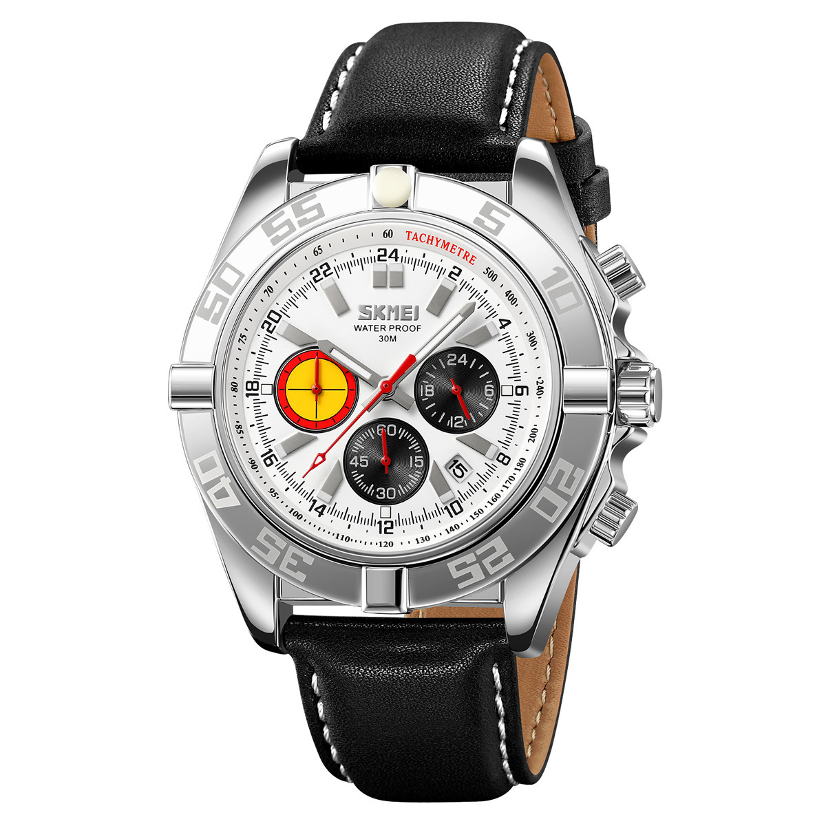 Momento de los relojes de cuarzo deportivo para hombres esfera de tres ojos impermeable nocturna relojes de pulsera transfronterizos al por mayor en stock