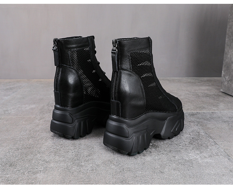 Sandal cao gót nữ mũi hở đế platform 11 cm da bò thật kiểu La Mã — màu đen chi tiết 12