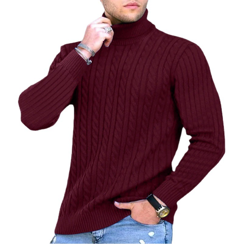 Трансграничная вязаная рубашка для внешней торговли, Мужская зимняя Молодежная новая утолщенная Однотонная рубашка в полоску с высоким воротом, Базовая рубашка, мужская одежда