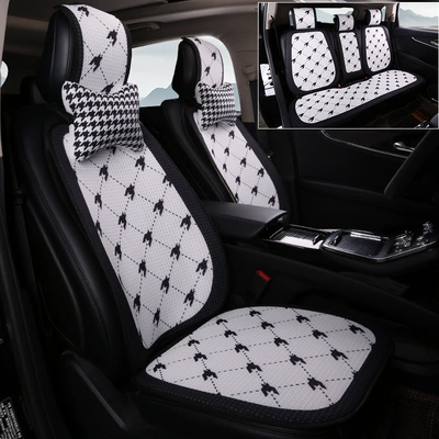 Seat cushion, seat cover | Pad, Non-Slip Breathable Seat Cushion Cover - houndstooth-white-large-grid-five-seater-complete-car-set-2-neck-pillows-honeycomb