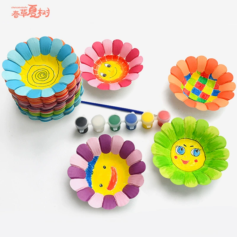 Цветная бумажная тарелка Цветочный Детский сад DIY Картина ручной работы Творческий лепесток Бумажная тарелка Экологическое украшение Материал Цветок ручной работы