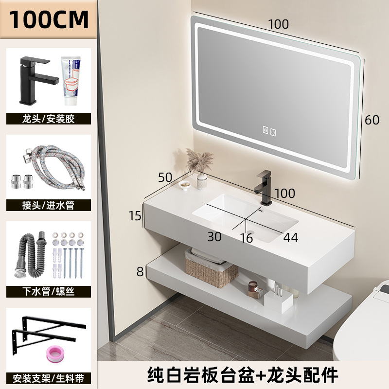 Hotel estilo gabinete de baño combinación Placa de roca integrado cuenca gabinete de baño lavabo cuarto de baño lavabo mesa de lavado