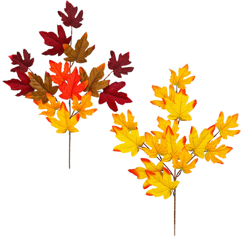 人造秋色楓葉毛布 3色可選 跨境貨源萬聖節氣氛布置秋葉仿真楓葉
