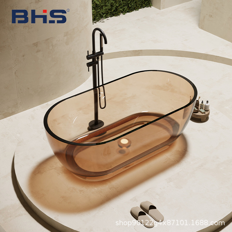 Artificial Stone Transparent Crystal Bathtub for Home Use in Small Apartments, Suitable for Adults and Children, Oval Integrated Spa Bath for Soaking and Showering