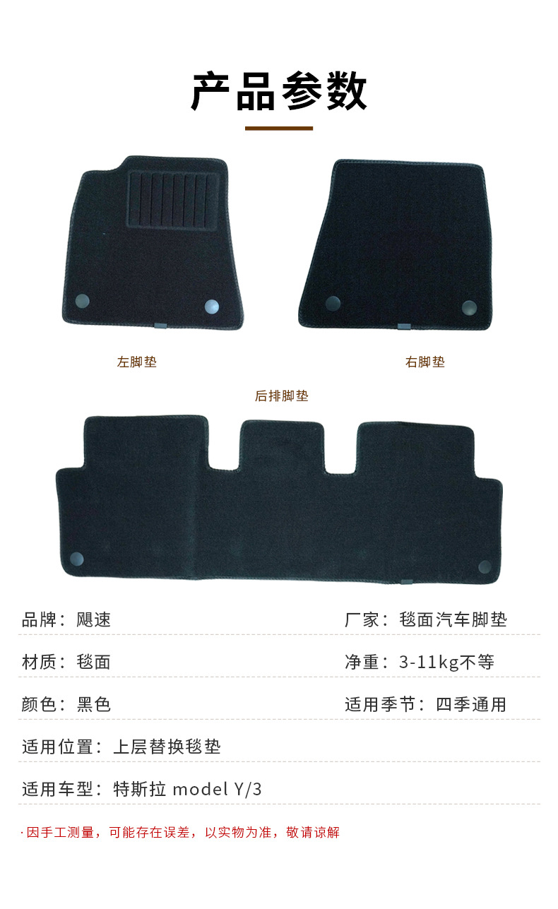Car Floor Mats for Tesla Model Y/3, Upper Layer Carpet for Driver and Passenger Rear Seats, Wear-Resistant Replacement Carpet Surface