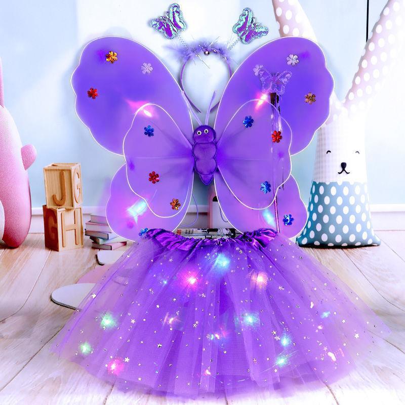 Mariposa brillante alas juguetes para niños regalos de cumpleaños estrella falda de hadas palo pequeña princesa conjunto de props