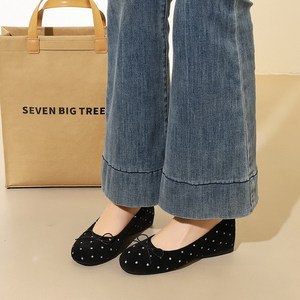 135-5 French Gentle Wind Point Butterfly Knot Women's Shoes Round Head Shallow Mouth One Step Step Step Increase He