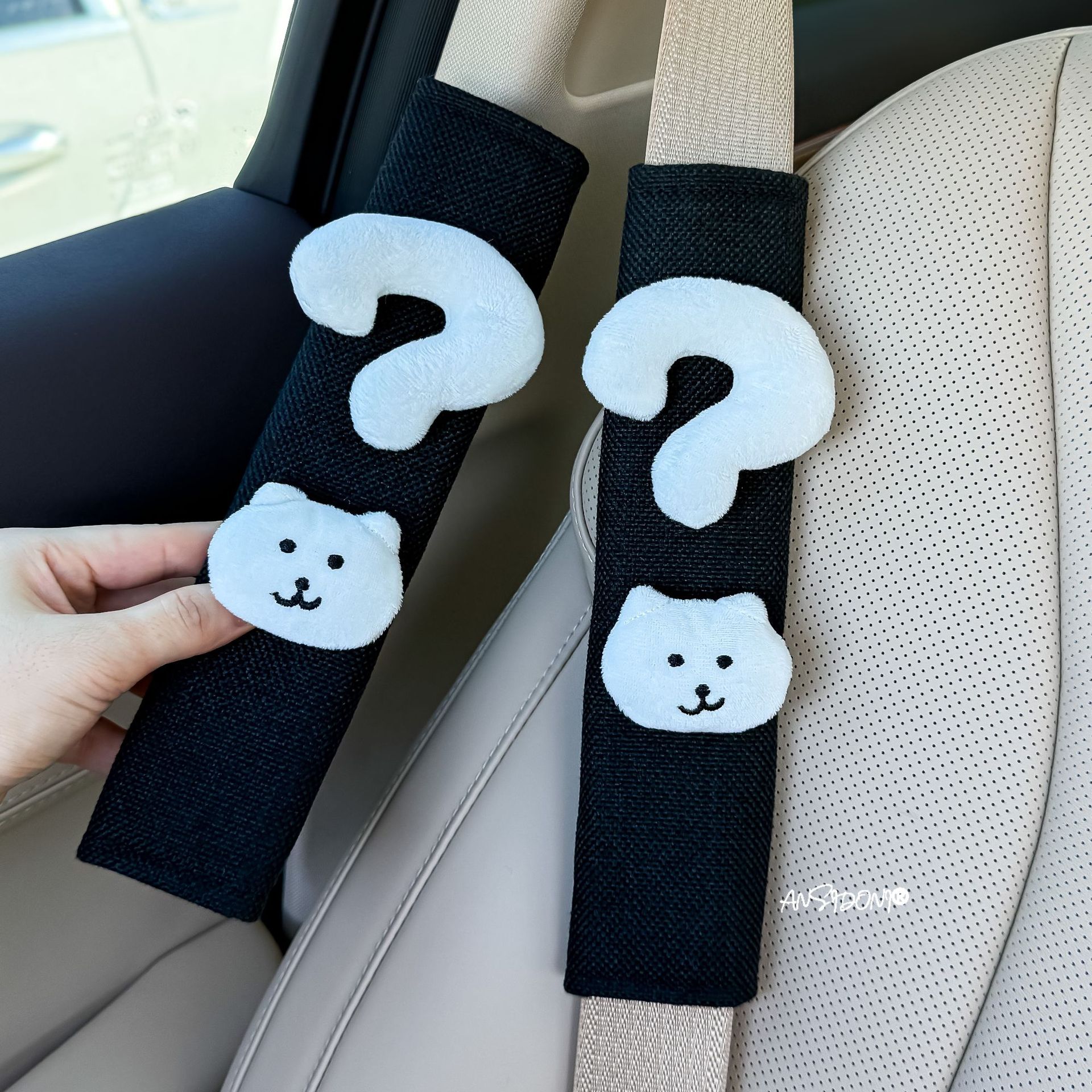 Question Mark Bear Seatbelt Shoulder Pads for Couples, Cute Cartoon Anti-Strangling and Anti-Wear Protective Covers, Car Decorations