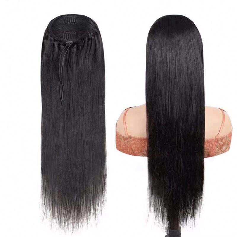 Custom Human Hair Wigs Factory Wholesale Ponytail Drawstring Hairpieces for Women, Long Straight Hair, European and American Trade Source Custom Human Hair Wigs Factory Wholesale Ponytail Drawstring Hairpieces for Women, Long Straight Hair, European and American Trade Source