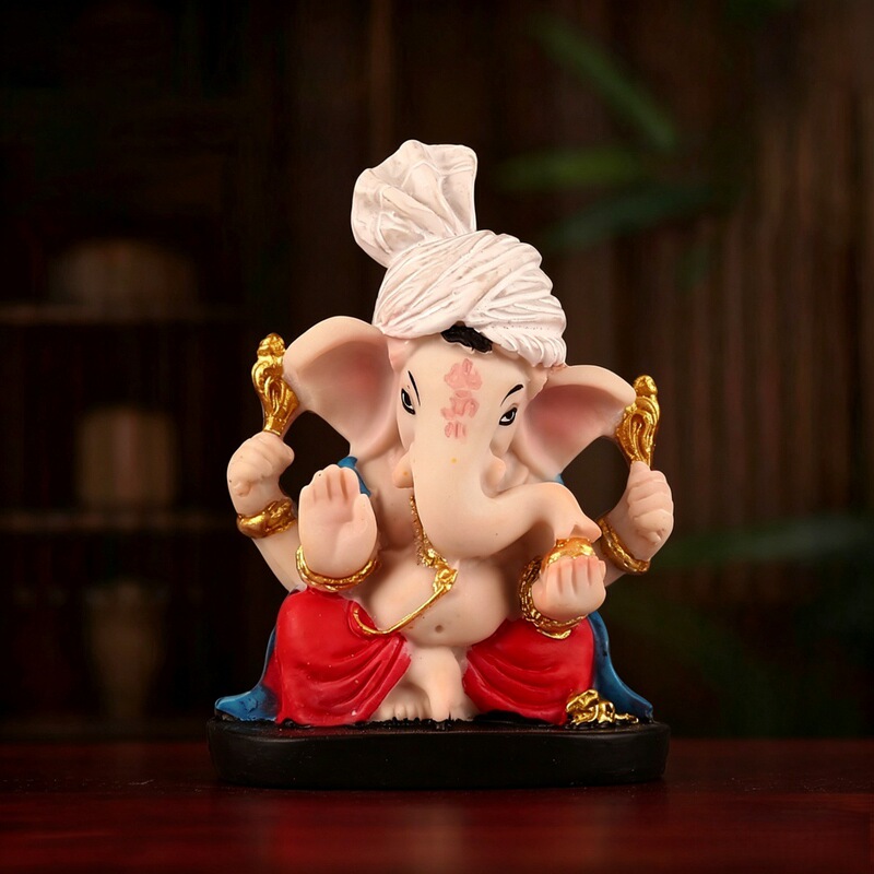 Resin Ganesha Figurine, Indian Style Painted Craft Decoration, Desktop Ornament