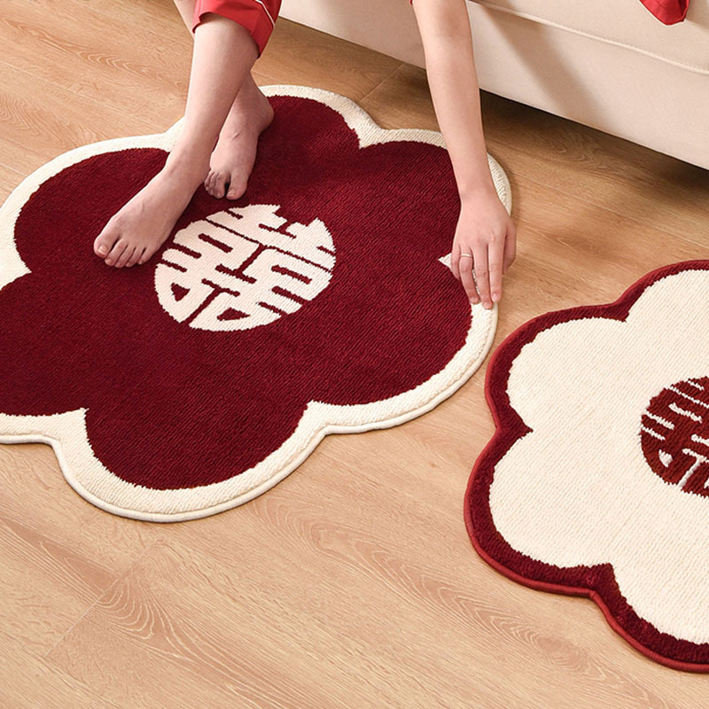 결혼식장 레드 웨딩 플로어 매트 새로운 중국 스타일 장식 해바라기 침대 옆 담요 웨딩 거실 축제 해피 워드 매트