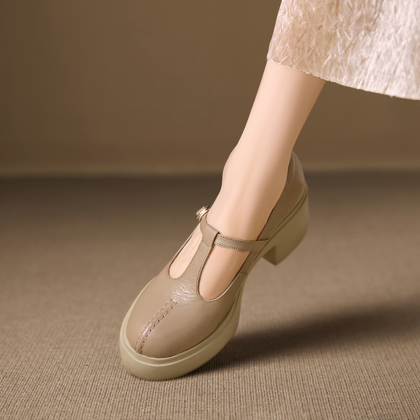 Giày Mary Jane nữ da cừu đế dày gót vuông 6,5 cm quai ngang khóa — đen