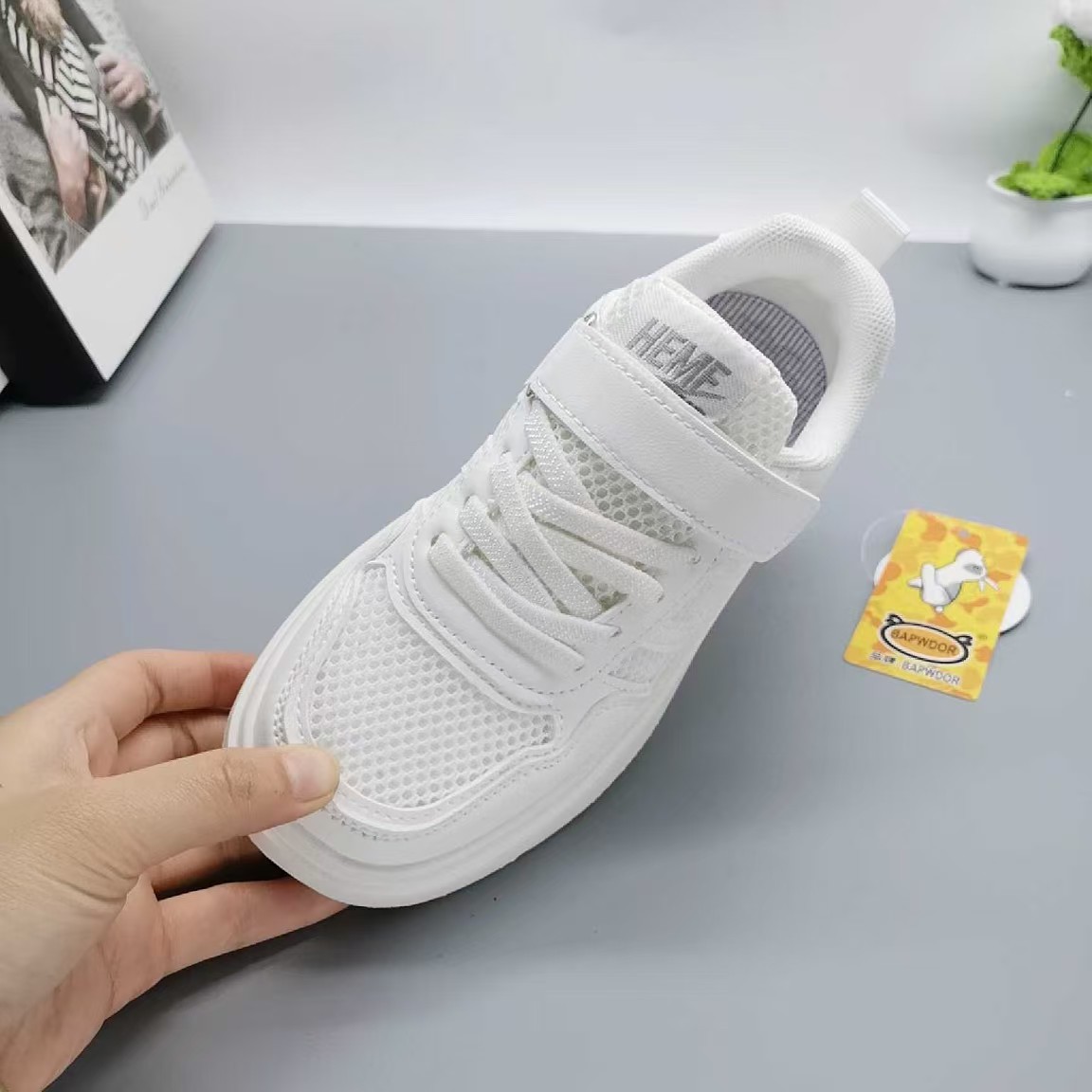 Seis niños nuevos zapatos blancos de una sola red para niños de 6 a 15 años zapatos deportivos de una sola red para niños grandes zapatillas de deporte para niños de gran tamaño