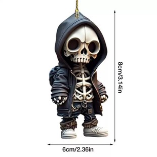 Cross-border New Acrylic 2D Skull Car Pendant Creative Halloween Car Decorations