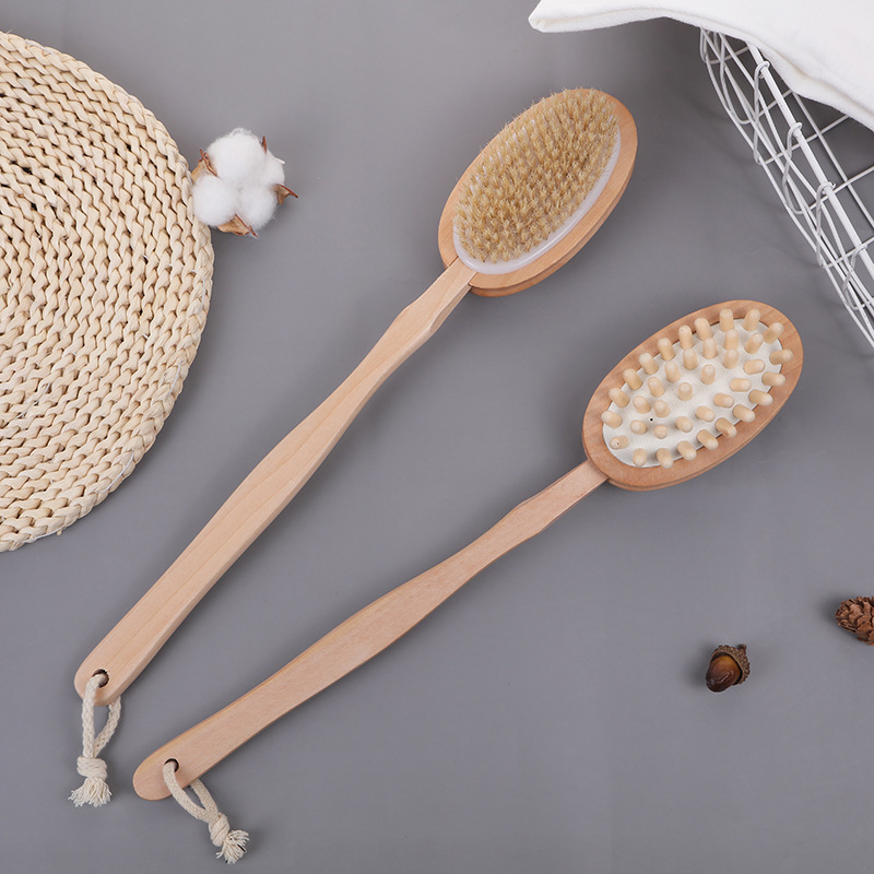 Amazon transfronterizo cerdo templo baño cepillo de mano de mango largo masaje baño cepillo Hemu baño frotar espalda seco cepillo en stock