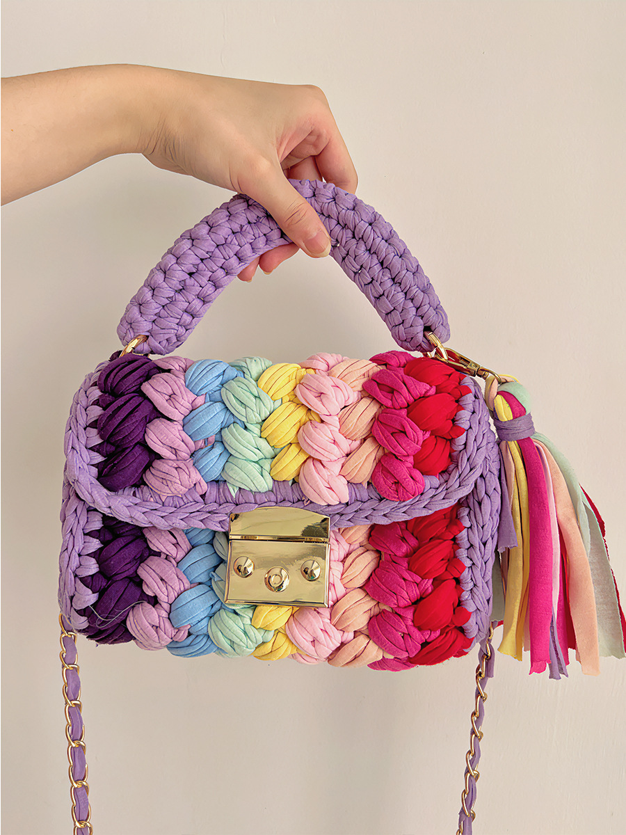 Women's Small Cotton Color Block Vintage Style Lock Clasp Handbag display picture 8