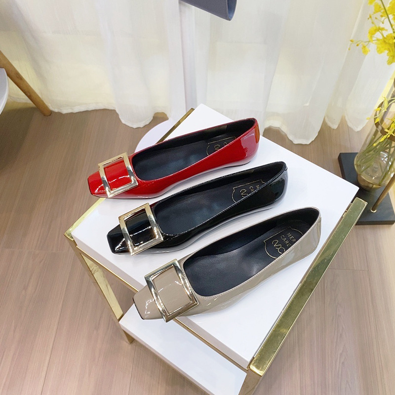 RV Square Head Square Buckle Flat Shoes 2025 New Shallow Mouth Single Shoes Patent Leather Black Comfortable Work Shoes ol Commuter Women's Shoes RV Square Head Square Buckle Flat Shoes 2025 New Shallow Mouth Single Shoes Patent Leather Black Comfortable Work Shoes ol Commuter Women's Shoes